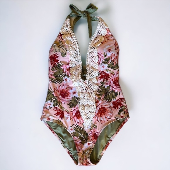 Kona Sol Pink Floral One Piece Swimsuit - Picture 1 of 12